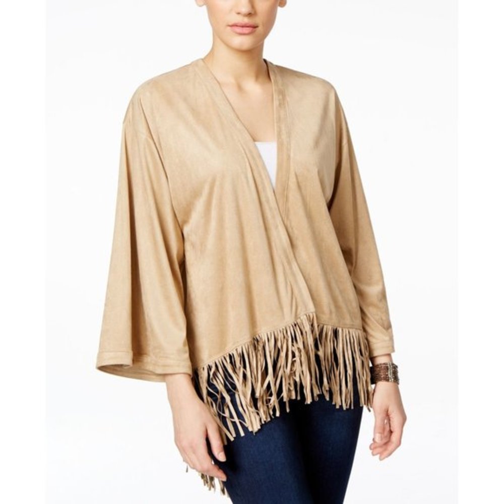 NWOT XL GH Bass Faux-Suede Fringe Kimono Jacket